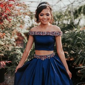 Sapphire Blue 2 piece prom dress